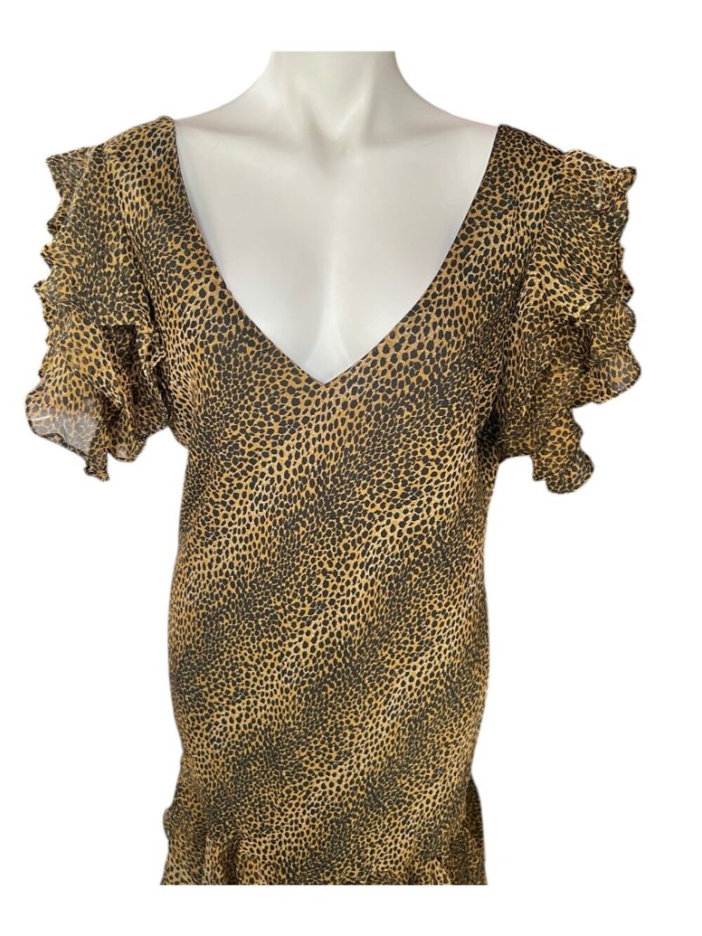 Shape FX By Newport News Womens Dress Size 3X Tan Black Cheetah Ruffle Maxi - Picture 2 of 8